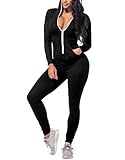 CoolooC Women's Hoodie Long Sleeve Zip Up Pockets Bodycon Romper Jumpsuits (XL, Black)
