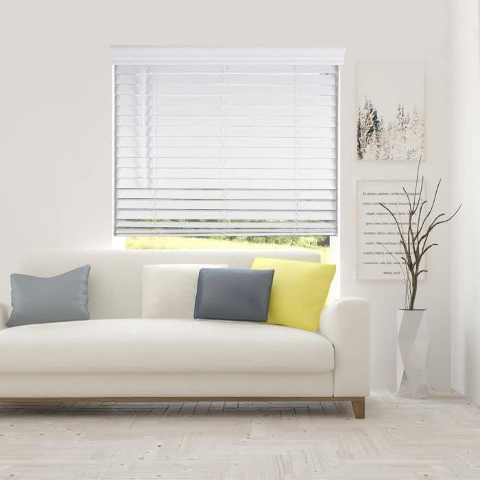 Bravada Select, Superior Cordless 2" Faux Wood Blinds (Pure White, 34" Wide x 72" Length)