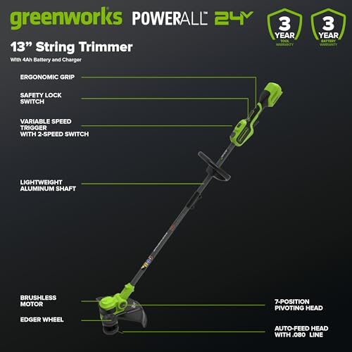 Greenworks 24V 13 in String Trimmer, 10 Blades, 4.0 Ah Battery