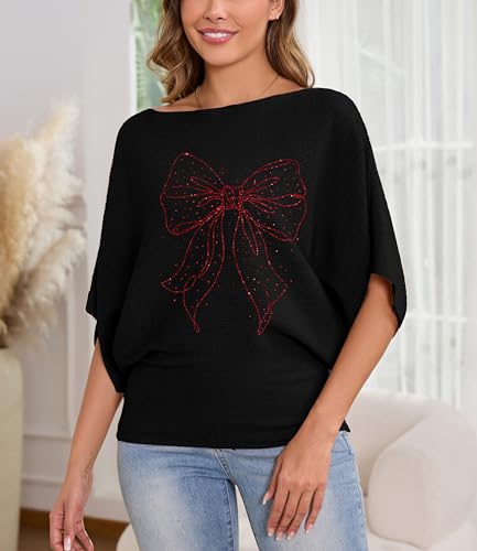 Image of MAKARTHY Womens Batwing Sleeves Knitted Dolman Pullovers Boat Neck Tops Sweatershirts