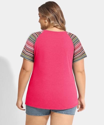 Image of CARCOS Plus Size Tops for Women Short Sleeve Shirt Summer Star /Leopard /Tie Dye /Flower Crewneck Pullover Tunic XL-5XL