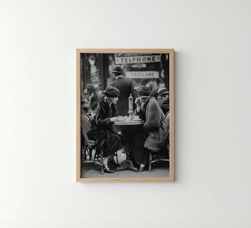 Ajsupplydecor French Cafe Girls Print, 1920's Flapper Girl, Paris Black and White Wall Art, Vintage, Photography, Museum Quality Photo B61 (French Cafe Girls, 14" L x 11" W, Wood Frame)