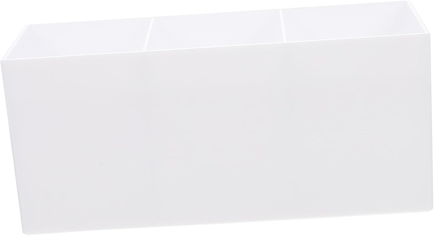 TEHAUX Acrylic Makeup Brush Holder and Remote Control Storage Box, 3-compartment Desktop Organizer for Bedroom Supplies, White Multifunctional Makeup Container