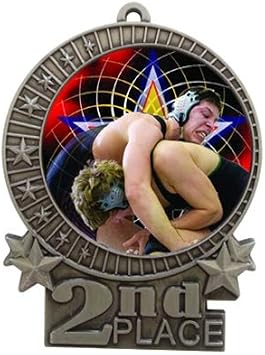 Various Styles 1 to 50 Pack of Engraved Silver Wrestling Medals Trophy Award with Neck Ribbon Medal Trophies Gift Prize Custom