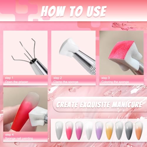 Image of 9 Colors Pigment Powder for Nails, Ombre Aura Nail Pigment Powder Palette Set and Nail Art Sponges with Grabbing Pen, Pigmentos para Unas, A