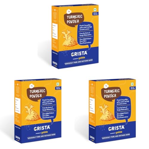 Image of CRISTA 500 gms Turmeric Powder | Pure Turmeric | Ground in-house | Zero added Colours, Fillers, Additives & Preservatives | Natural (Pack of 3)