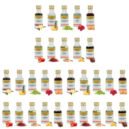 Image of Puramate Culinary Essence Assorted 30ml, Pack Of 30 Essence (Vanilla, Pineapple, Cardamom, Rose, Butterscotch, Strawberry, Saffron, Kewra, Mango, Chocolate)