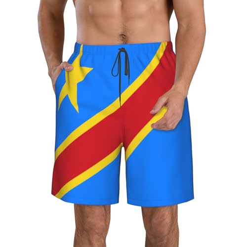 Flag of The Congo Men's Beach Pants-Quick-Dry & Comfortable Mens Beach Shorts for Men, Perfect for Surfing and Everyday Wear White