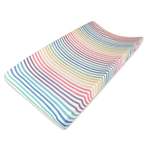 Image of HonestBaby Girls Organic Cotton Changing Pad Cover, Rainbow Stripe, One Size