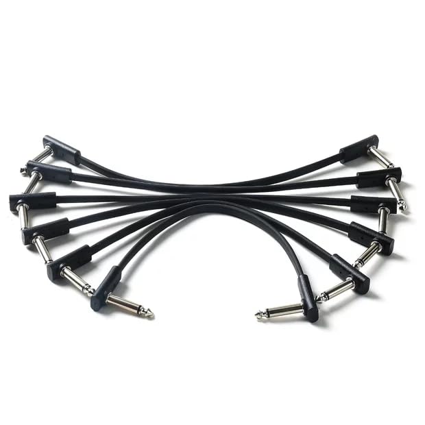 pegcabac Flat Patch Cables for Guitar Effect Pedal 6 Inch Save Space Clear Sound 1/4" TS Right Angle 6 Packs