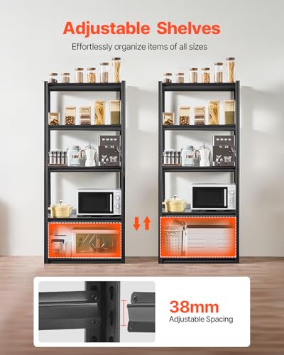 Image of VEVOR Storage Shelves, 2000 lbs, 5 Tier Garage Storage Shelving, 18 inch D x 32 inch W x 72 inch H Adjustable Metal Shelves for Garage Shelves Utility Rack Shelf, Ideal for Kitchen, Warehouse, Basement, Black