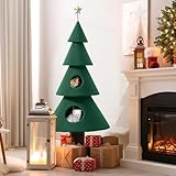 DWVO 60in Cat Christmas Tree with 2 Condos, Cat Tree House for Indoor Cats, Kitty Furniture Party Decoration with Cat House and Beds