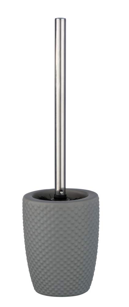 WENKO Escobillero WC Punto gris - Portaescobillas para el WC, Cerámica, 11 x 41 x 11 cm, Gris