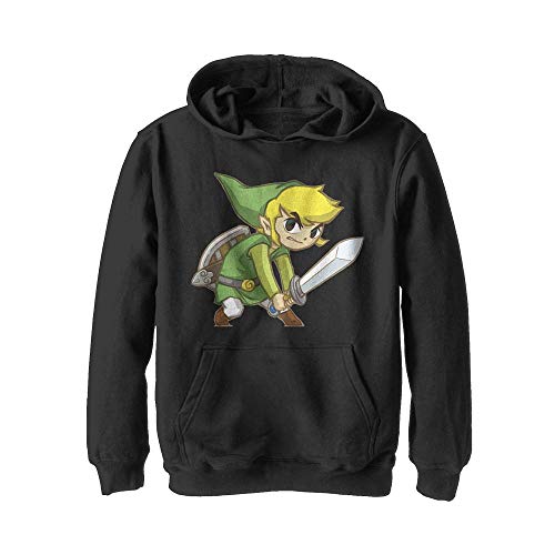 Nintendo Boys' Big Link Hooded Sweatshirt, Black, L