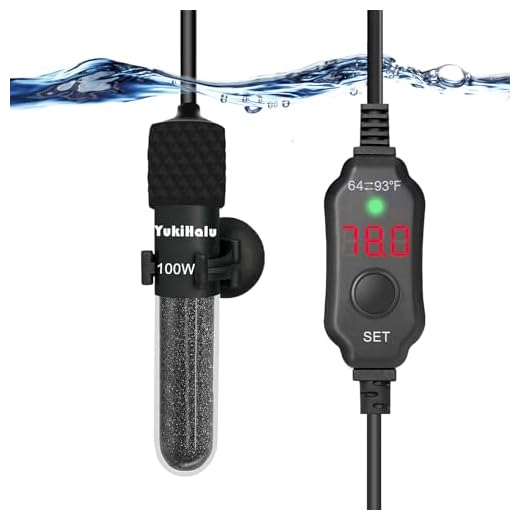 YukiHalu Submersible Aquarium Heater 100/150/200/300W, Small Size, Overheating Protection, External Temperature Controller, LED Display, Used for 20/30/40/60 Gallons (100Watts)