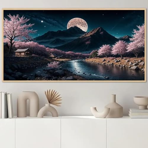 Art mural paysage de nuit de lac décoration grand format salon et couloir