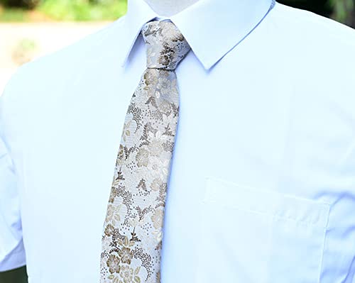 Mens Women Boys Champagne Ivory Necktie Small Novelty Floral Extra Long Silk Tie #TOP6