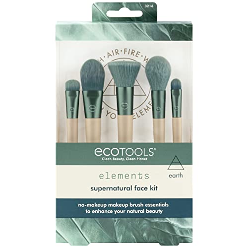 Ecotools Elements Super-Natural Face Makeup Brush Kit, For Foundation, Bronzer, Blush, & Eye Makeup, Works Best With Liquid, Cream, & Powder Products, Limited Edition, 5 Piece Set #TOP1