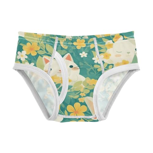 KLL Cartoon Cat Bunny and Flower Green Toddler Boy Cotton Briefs Underwear Breathable Children Panties