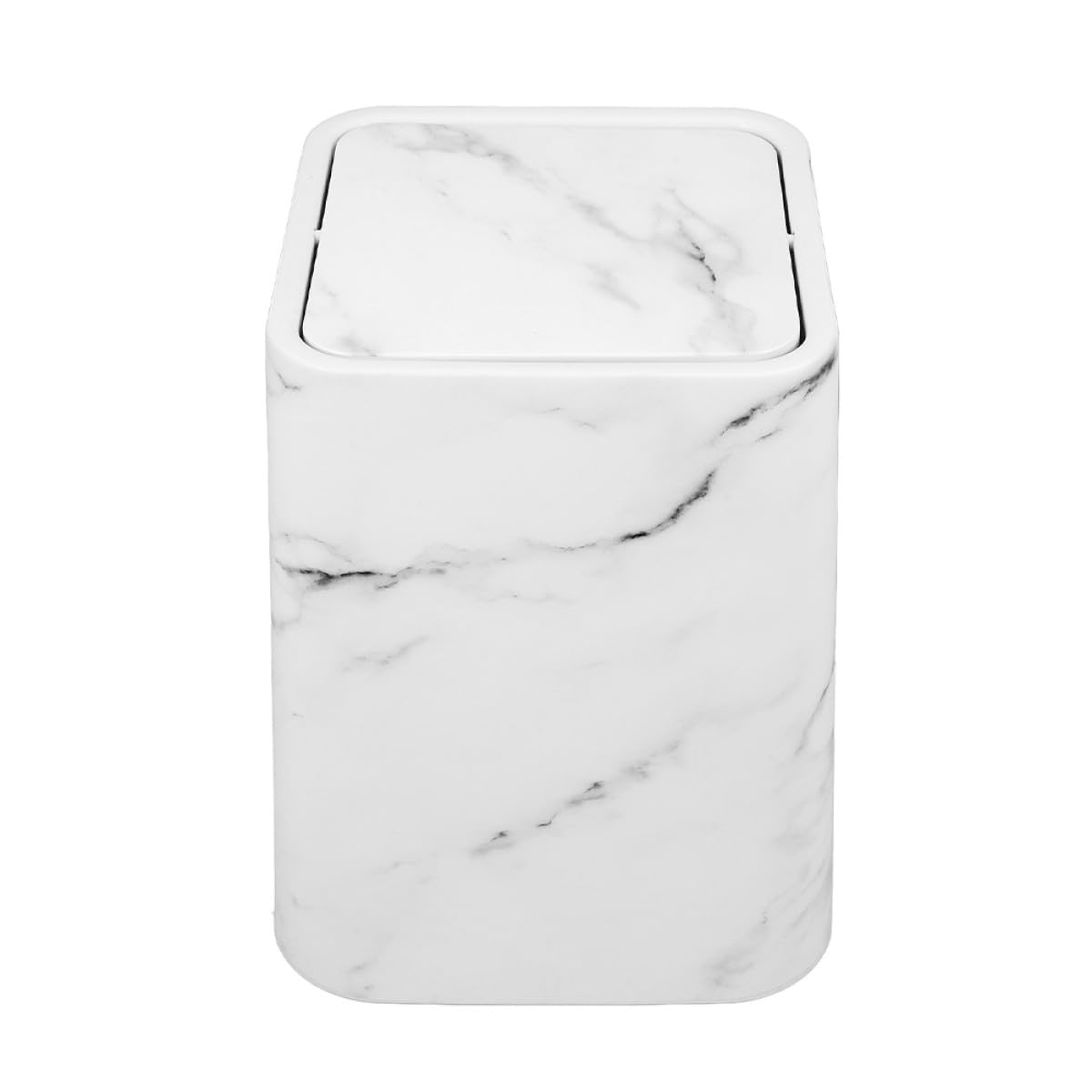 Marble Trash Can with Lid, Large Rectangular Wastebasket for Bathroom and Kitchen, White Marble Pattern Garbage Bin for Home, Office, Dormitory Use