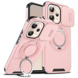 Wousunly Compatible with Oppo Reno 15 Pro 5G Case with Magnetic Camera Slide Cover Black，Phone Case for Reno 15 Pro 5G Shockproof and Adjustable Kickstand Slim Protective Cover (Rosa)