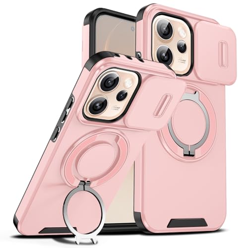 Wousunly Compatible with Oppo Reno 15 Pro 5G Case with Magnetic Camera Slide Cover Black，Phone Case for Reno 15 Pro 5G Shockproof and Adjustable Kickstand Slim Protective Cover (Rosa)