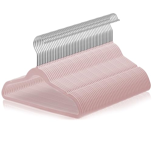 Casafield 50 Velvet Kid's Hangers - 14" Size for Children's Clothes - Light Pink