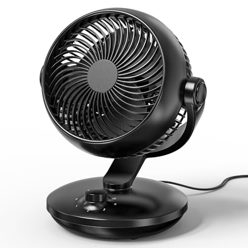 CARONSORT Fan for Bedroom, Desk Air Circulator Fan, 11 Inch Table Fans for Whole Room, Vertical Manual + Oscillating Fan, 3 Speeds, Quiet Fan, for Home/Office/Kitchen