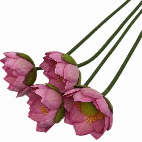 forestmistry 4X Artificial Lotus Flower Stem Faux Water Lily Blossom Branch for Shop Window Office Hotel Floral Decoration (Pink)