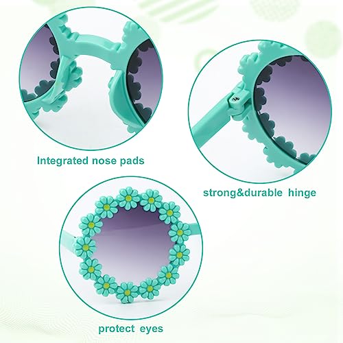 LUTER 6pcs Kids Flower Sunglasses, Colorful Daisy Sunglasses for Kids Round Flower Shape Sunglasses Kit for Girls Outdoors Party Beach Supplies (6 Colors)4