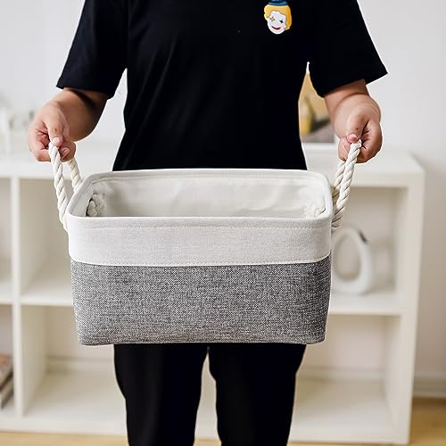 TheWarmHome Storage Bins for Shelves - 13.8L×9.8W×6.7H inch 3 Pack Medium Collapsible Storage Baskets for Organizing | Fabric Storage Cubes for Linen Closet Toy Home (White&Grey) by TheWarmHome - Used condition - Image 5