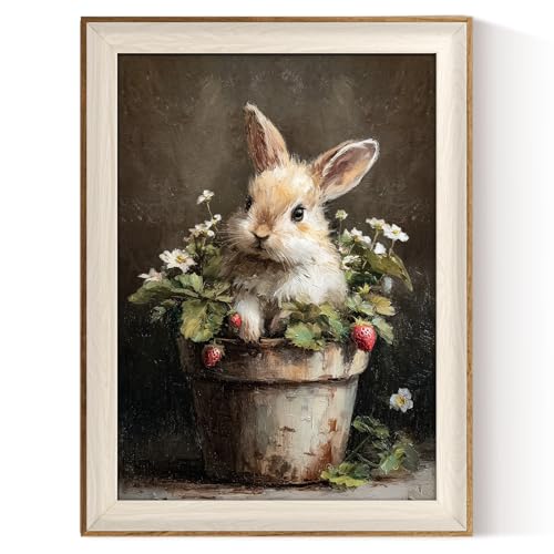 VIYYIEA Easter Bunny Framed Wall Art, Spring Rabbit Canvas Print,Vintage