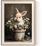 VIYYIEA Easter Bunny Framed Wall Art, Spring Rabbit Canvas Print,Vintage Oil Painting Style for L...