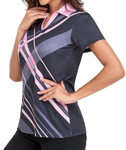 Little Beauty Women's Golf Polo Shirts Short Sleeve Moisture Wicking Tennis Athletic Shirt with 3 Button3