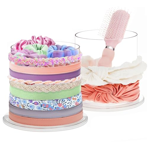 STORi Bella 2-Pack Headband and Scrunchie Holder | Clear Plastic Organizer Display Stand | Holds Hair Ties Accessories and Jewelry | Made in USA