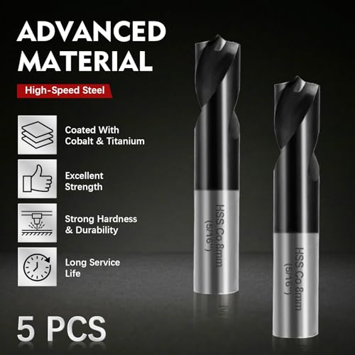 Image of RENYU 5Pcs Cobalt Spot Weld Drill Bit Set Kit, Titanium Coated High Speed Cobalt Steel Weld Cutter Drill Bit Weld Removal Tool 5 /16-inch (8mm) Black