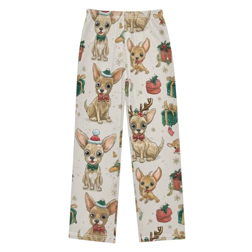 ZZXXB Christmas Chihuahua Boys Long Pants Soft Trousers Elastic Waist Kids Lounge Bottoms with Pockets S-XL
