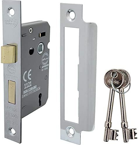 3 Lever Polished Chrome Mortice Sashlock 65mm, Door Lock with Key - Internal and External Doors CE Approved and Fire Rated Protection
