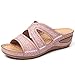 UBSS Sandales orthopédiques de Soutien de la voûte Plantaire en Cuir Arizona 2021, Plate-Forme de Bouche de Poisson compensée pour Femmes, Sandales brodées Multicolores, Pantoufles (40,Pink)