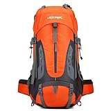 JOYFOX Mochila de Camping 65+5L Impermeável Unissex para Viagem, Trilhas e Acampamentos – Cor Laranja
