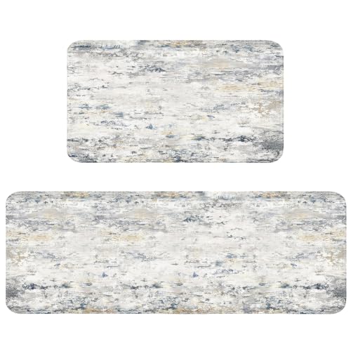 Blue Kitchen Rugs Sets of 2 Non Slip Cream Kitchen Mats 17"x47"+17"x30"