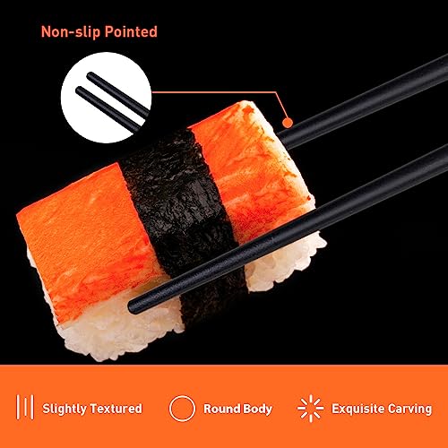 VIWIK Reusable Chopsticks - Premium Fiberglass Dishwasher Safe Non-Slip Chopsticks, 5 Pairs Gift Set 9.5 Inch