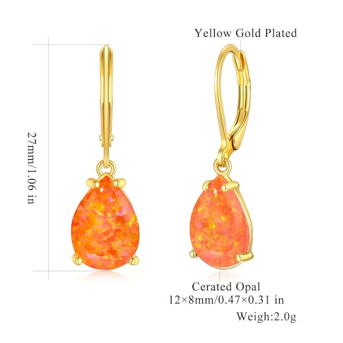 CiNily Teardrop Leverback Dangle Earrings for Women Hypoallergenic Created Fire Opal Pendant Drop Earrings 14K White/Rose/Gold Hanging Lever Earrings Fashion Graduation Party Jewelry Gifts3