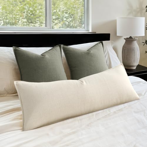 Image of MIULEE Thick Textured Long Body Pillowcase, 1 Pack 14x36 Natural Beige Decorative Body Pillow Cover for Bed Couch Sofa, Neutral Linen Cushion Cases, Modern Farmhouse Home Decor, No Filling