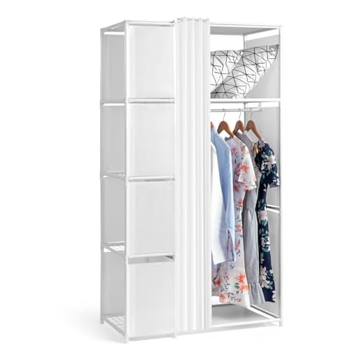 Alightup Armoire de Rangement, Penderie avec Rideau, Dressing, Armoire Métallique, avec Barres de Suspension, Porte-vêtements, pour Vestiaire, Chambre, 88 x 44 x 162 cm (Blanc, 88 x 44 x 162 cm)