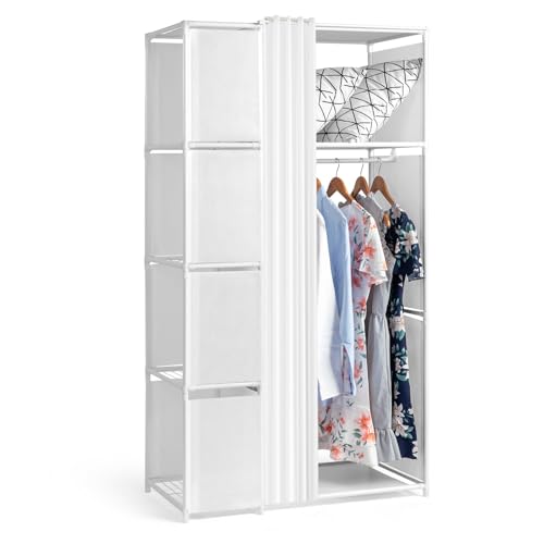 Alightup Armoire de Rangement, Penderie avec Rideau, Dressing, Armoire Métallique, avec Barres de Suspension, Porte-vêtements, pour Vestiaire, Chambre, 88 x...