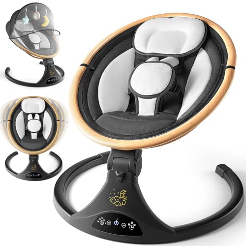 Image of Baby Swings Baby Swings for Infants to Toddler, Baby Swings for Newborns, Electric Portable Baby Swing with 5 Speeds, 5-Point Harness,3 Seat Positions (Black)