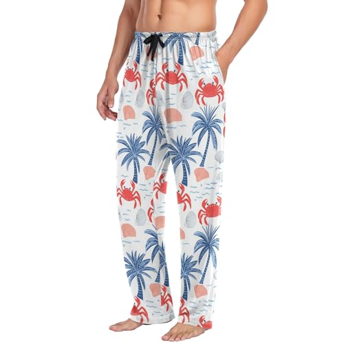 Vdsrup Men's Pajama Pants Crabs Blue Tree Shells Pajama Pants for Men PJs Bottoms Drawstring Pockets Sleep Lounge Pants S4