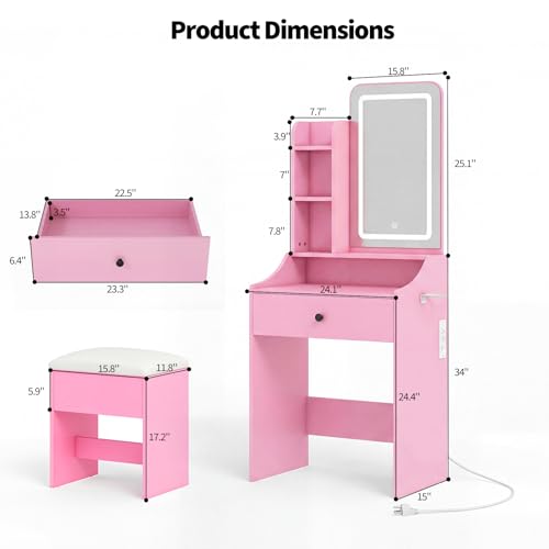 Image of Sweetcrispy Vanity Desk with LED Lights Mirror & Power Outlet