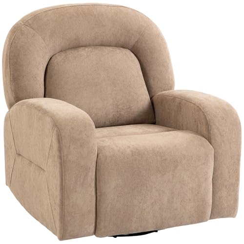 HOMCOM Relaxsessel Fernsehsessel Ruhesessel mit Schaukel- und Liegefunktion Drehbarer Liegesessel mit Breitem Sitz, Wolkenweicher Samt-Optik für Wohnzimmer, Schlafzimmer, Heimkino, Khaki